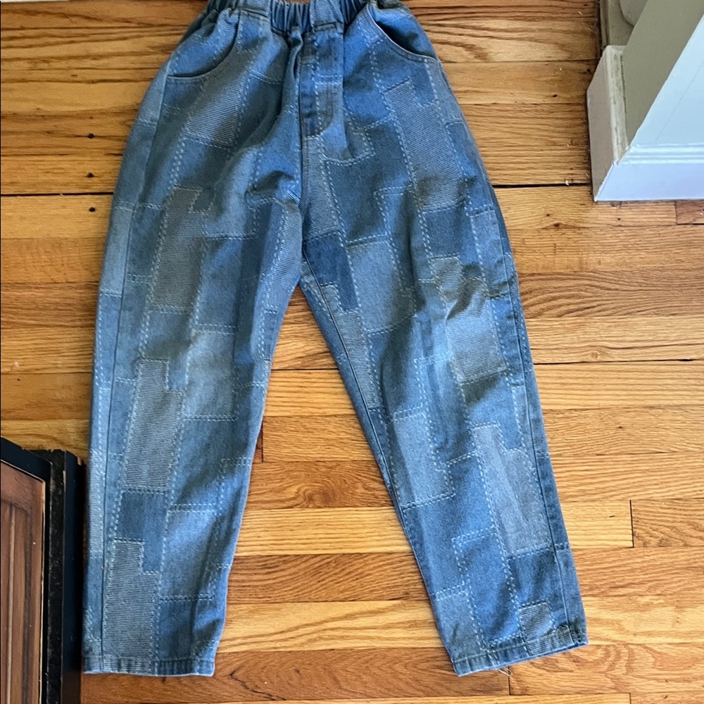 Patchwork Style Blue Denim Jogger Pants